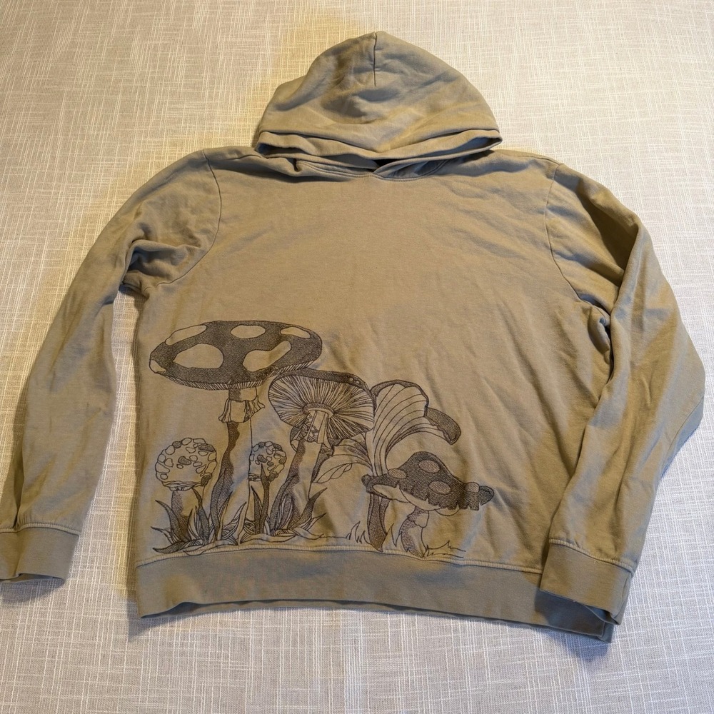 Blind Rooster Mushroom Graphic Hoodie Olive Green Mens Large Cotton Blend Fleece